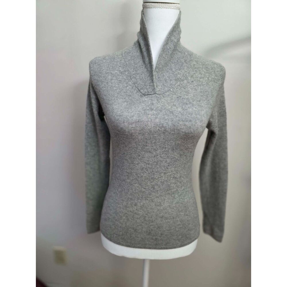 Valerie Stevens Petite 100% Cashmere Gray Split Mock Neck Sweater PS